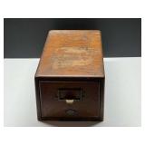 DEN…Antique/vintage wooden card catalog drawer, see pictures for details.