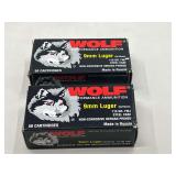 DEN… Wolf 9 mm Luger, 115 grain ammunition. Two boxes, tub is not included, see pictures for details.