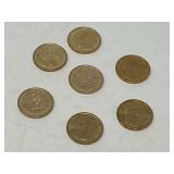 U.S. $1 coin from the Presidential Dollar Coin Program, seven pieces, with inscriptions and dates of presidency, see pictures for details.