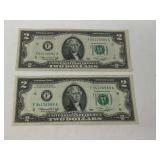 Two dollar bills, set of two, 1976 series, see pictures for details.