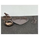 Ceramic quail figurine, also includes a vintage cast metal bird in birdbath, a unique door knocker, and more. See pictures for details.