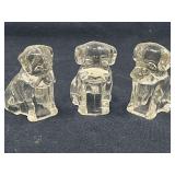 DEN… Vintage mopey dog clear glass figurines, believed to be vintage Federal glass “Mopey Dog” candy containers, set of three, see pictures for details.