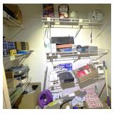 DEN… Closet lot marked 1384, includes entire content of closet. Items include assorted paints, small lampshades, artwork, children’s books, and much more. See pictures for details.