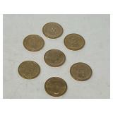 U.S. $1 coin from the Presidential Dollar Coin Program, seven pieces, with inscriptions and dates of presidency, see pictures for details.