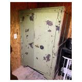 LARGE BANK SAFE. ON WHEELS. SELLER HAS COMBINATION AND DOES WORK. MEASUREMENTS 63 1/4 TALL-45 1/2 WIDE- 30 1/2 DEEP. THIS PIECE IS EXTREMELY HEAVY.