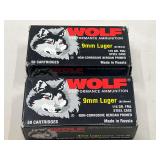 DEN… Wolf 9 mm Luger, 115 grain ammunition. Two boxes, tub is not included, see pictures for details.