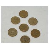 U.S. $1 coin from the Presidential Dollar Coin Program, seven pieces, with inscriptions and dates of presidency, see pictures for details.