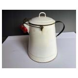 Vintage large enamelware cowboy coffee pot, with handle, see pictures for details.