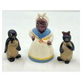 KIT… Vintage penguin salt and pepper shakers, “Millie” and “Willie”, also includes a vintage Black Americana shaker, see pictures for details.