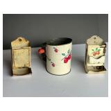Vintage match stick holders, comes with a Bromwell‘s flour sifter, three pieces total, see pictures for details.