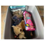 Tub of assorted beanie babies, and more. See pictures for details.