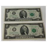 Two dollar bills, set of two, 1976 series, see pictures for details.