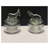 KIT… Clear vintage powder jars, set of two, believed to be vintage Jeanette glass, see pictures for details.