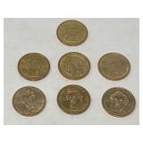 U.S. $1 coin from the Presidential Dollar Coin Program, seven pieces, with inscriptions and dates of presidency, see pictures for details.