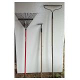 Leaf rake, hoe and cultivating rake