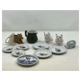 KIT… Ceramic kitty cat salt and pepper shakers, miniature plates, Shenango China small creamer, and assorted home decor. See pictures for details.
