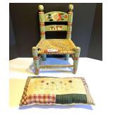 LR… Vintage ladder back doll chair with rush seat, comes with custom accent pillow, see pictures for details.