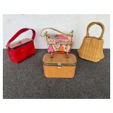 Assorted unique vintage ladies purses, four pieces, ￼ the woven piece is missing the latch, see pictures for details.