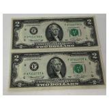 Two dollar bills, set of two, 1976 series, see pictures for details.