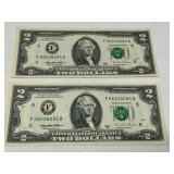 Two dollar bills, set of two, 1995 series, see pictures for details.