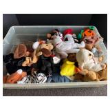 Storage tub of assorted beanie babies, and more. See pictures or details.