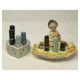 Vintage porcelain lipstick holders, two pieces, see pictures for details.