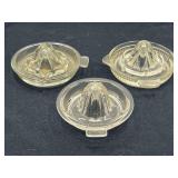 DEN… Vintage clear glass juicers, set of three, see pictures for details.