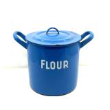 KIT… Vintage blue enamel flour tin with lid and handles, see pictures for details.