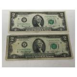 Two dollar bills, set of two, 1976 series, see pictures for details.