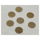 U.S. $1 coin from the Presidential Dollar Coin Program, seven pieces, with inscriptions and dates of presidency, see pictures for details.