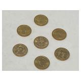 U.S. $1 coin from the Presidential Dollar Coin Program, seven pieces, with inscriptions and dates of presidency, see pictures for details.