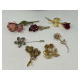 Ladies fashion estate brooches/pins, floral themed, see pictures for details.