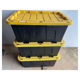 Storage totes, with content, set of three, see pictures for details.