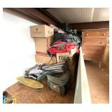 Mystery loft content, includes items on lower loft markrd 5042 to include a vintage wooden 4 drawer chest , interior panel door, tabletop grill, igloo lunch cooler, and much more. See pictures for det