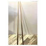 DEN… Vintage pool cues, two pieces, one is missing the head, see pictures for details.