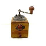 LR… Vintage German hand crank coffee grinder with wood base, see pictures for details.