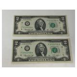 Two dollar bills, set of two, 1976 series, see pictures for details.