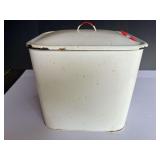 Vintage enamelware bread storage container with lid and content, see pictures for details.