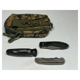 Camo belt bag, with content, appears to be large enough for a cell phone, see pictures for details.