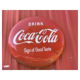 Vintage Coca-Cola button sign, approximately 36 inch, see pictures for details.