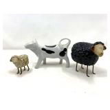 KIT…Whimsical sheep figurines, both pieces have metal legs, also includes a cow creamer, see pictures for details.