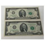 Two dollar bills, set of two, 1976 series, see pictures for details.