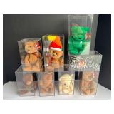 Beanie baby assortment, comes with eight display cases, see pictures for details.