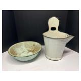 Enamelware basin and wall mount planter, See pictures for details.