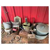 Variety lot to include Wash tub, gas cans, ringer, well pump