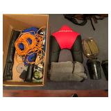 BR2…Assorted items to include Cat5 E data cable, Guide Gear sleeping bag, gaming chair headrest, shaker cups, and more. See pictures for details.