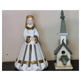 KIT… Ceramic lady napkin holder, also includes a small wooden church birdhouse, steeple needs to be re-glued, see pictures for details.