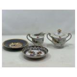 KIT… Hand painted Victoria China sugar and creamer, also includes a decorative Asian themed bowl, and a Chokin art plate, see picture for details. ￼