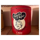 KIT… Vintage red Charles Chips tin, see pictures for details.