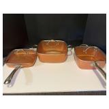 KIT… Copper Chef cookware with lids, three pieces, see pictures for details.